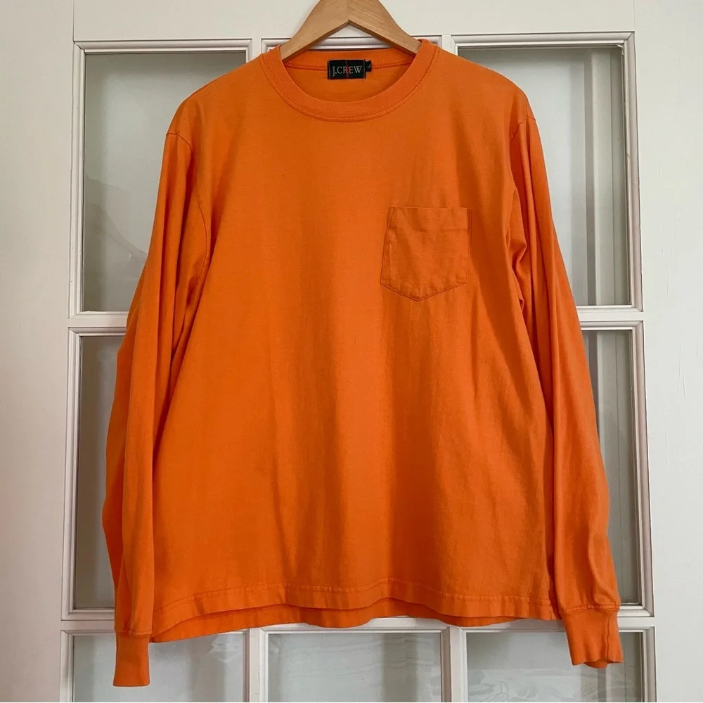J Crew vintage 90s orange long sleeve t-shirt tee 100% cotton made in USA large